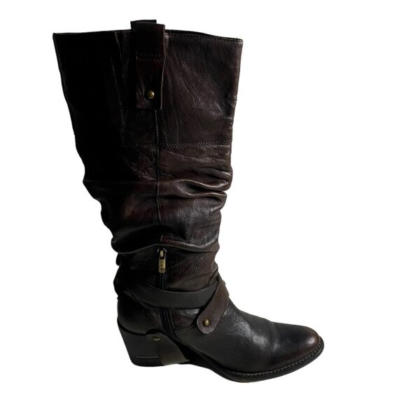 Arnold Churgin Women's Dark Brown Knee-High Slouchy Heel Boots - Picture 2 of 9